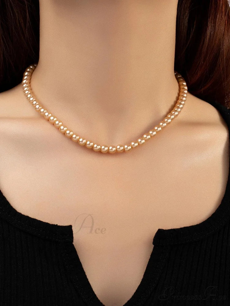 Faux Pearl Beaded Necklace Yellow Gold / one-size