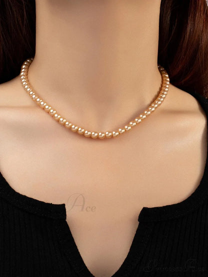 Faux Pearl Beaded Necklace Yellow Gold / one-size