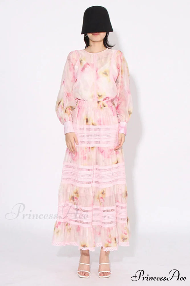 Faye Floral Top Charming + Skirt Set S / Pink