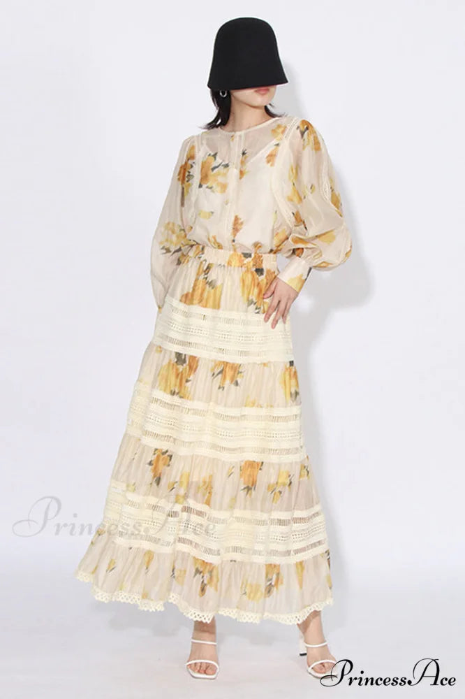 Faye Floral Top Charming + Skirt Set S / Yellow