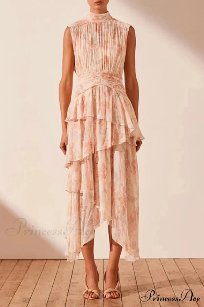 Faye Sleeveless Stylish Ruched Midi Dress S / Faye Print