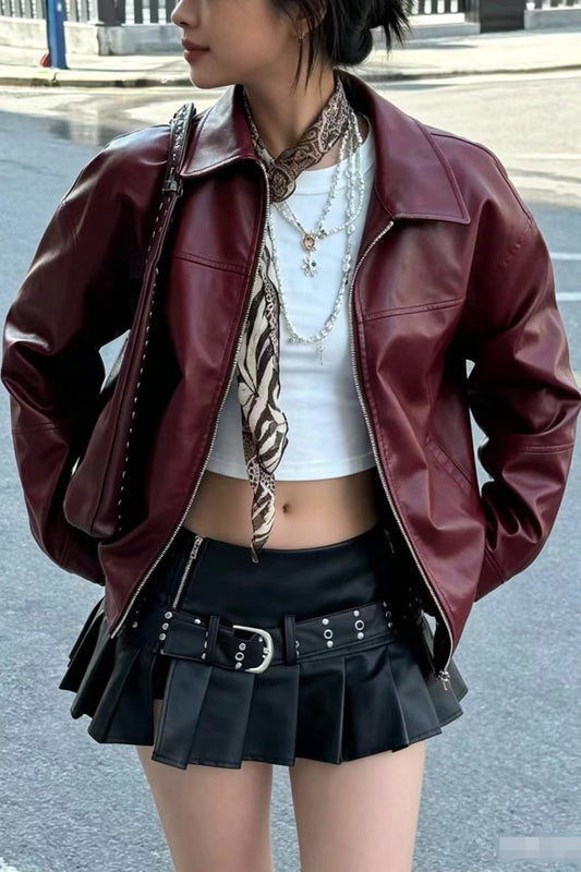 Vintage Faux-Leather Zip Jacket