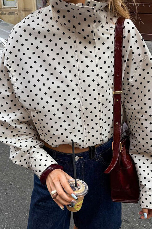 Polka-Dot Drawstring-Hem Bomber Jacket