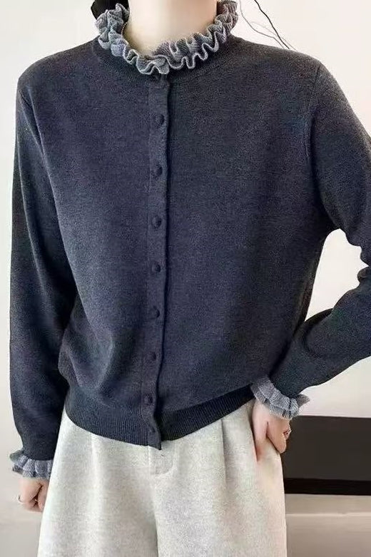Ruffle Trim Contrast Cardigan