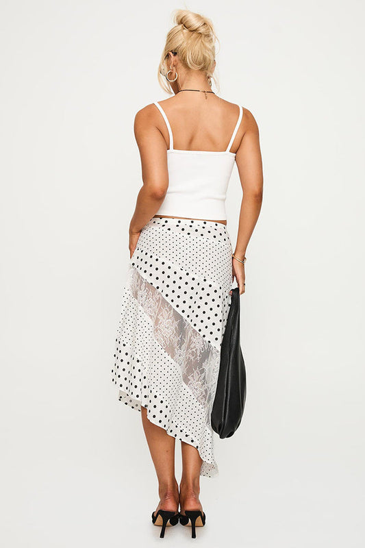 Polka Dot Lace Asymmetrical Maxi Skirt