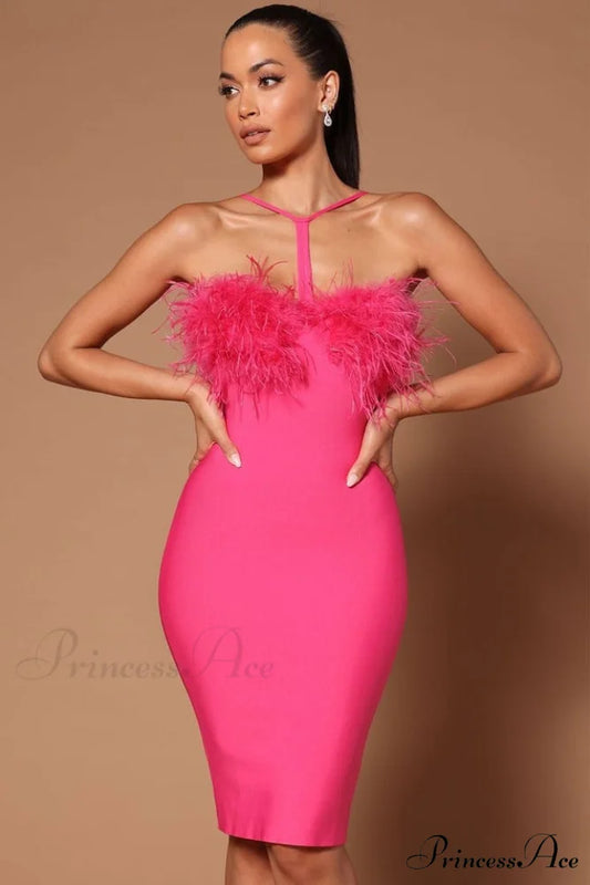 Feather Halter Stylish Mini Dress XS / Pink