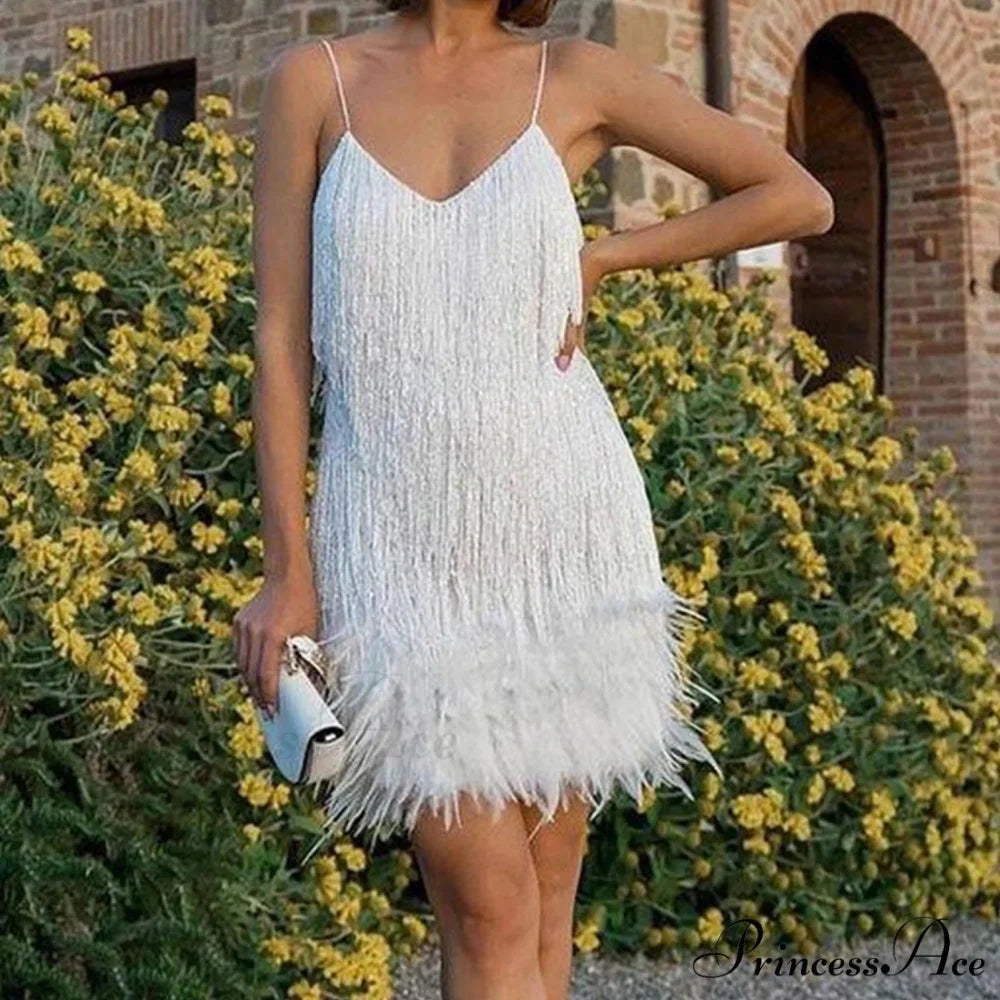 Feather Sequin Off-Shoulder Mini Party Dress