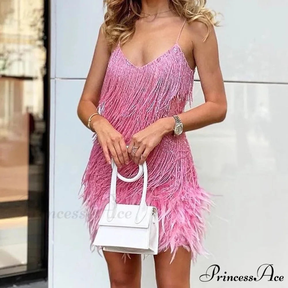 Feather Sequin Off-Shoulder Mini Party Dress