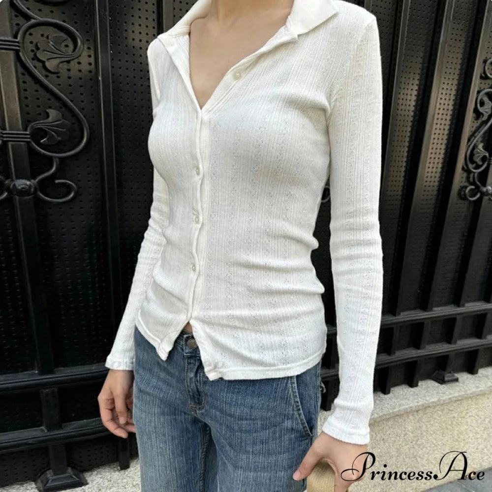 Featherweight Knitted Cardigan Monochrome Button-up Knit Top knittop-250126