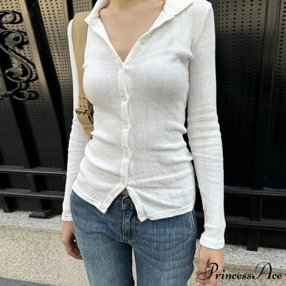 Featherweight Knitted Cardigan Monochrome Button-up Knit Top knittop-250126