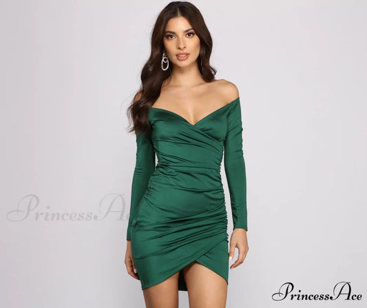 Feelin’ Luxe Off Charming The Shoulder Mini Dress GREEN / XS