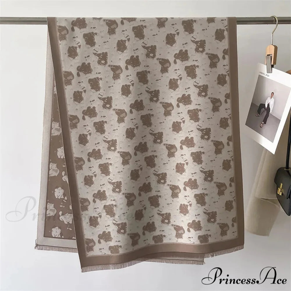 Feline Pattern Cashmere Winter Cozy Scarf scarf-241228