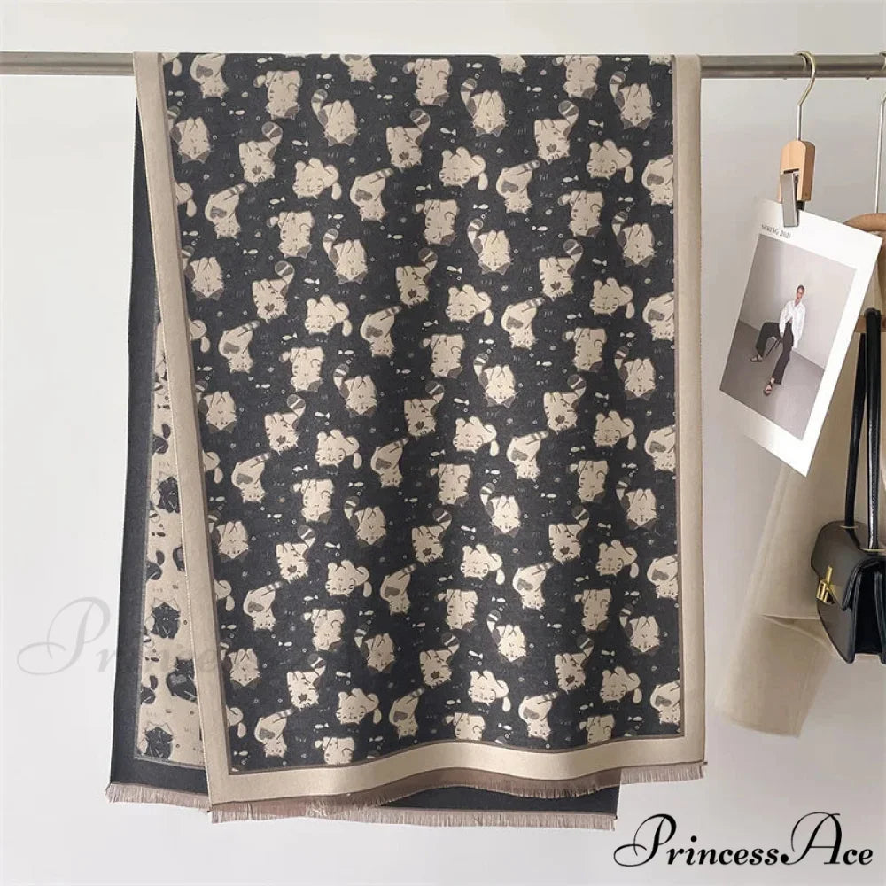 Feline Pattern Cashmere Winter Cozy Scarf scarf-241228