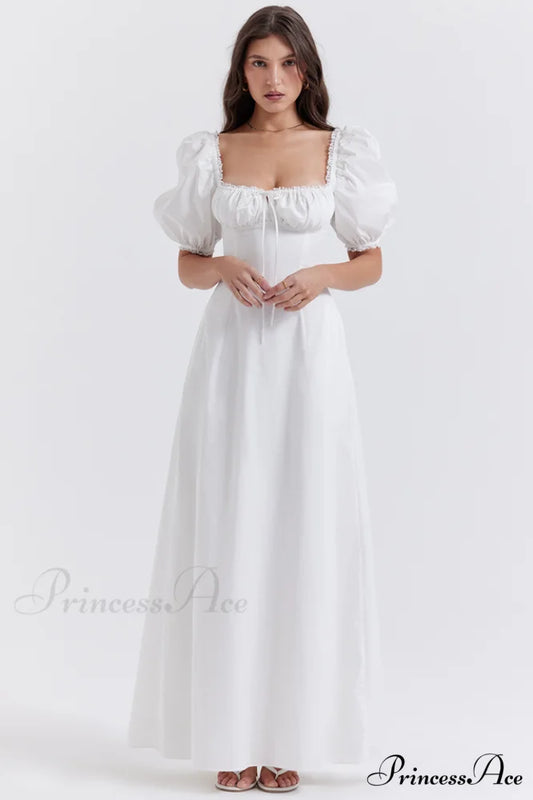 Felizia White Stylish Puff Sleeve Sundress