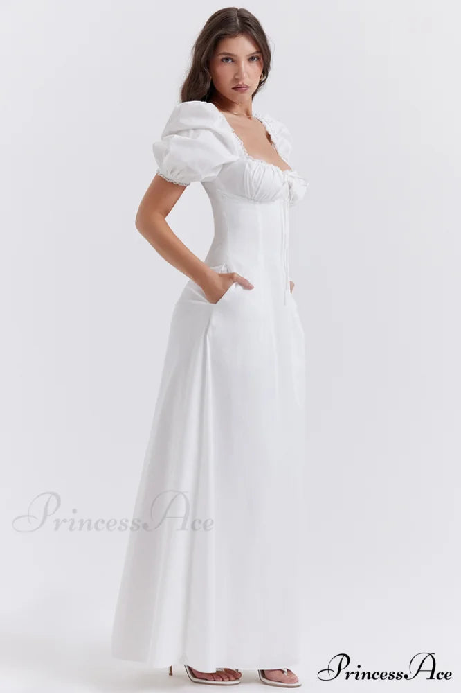 Felizia White Stylish Puff Sleeve Sundress