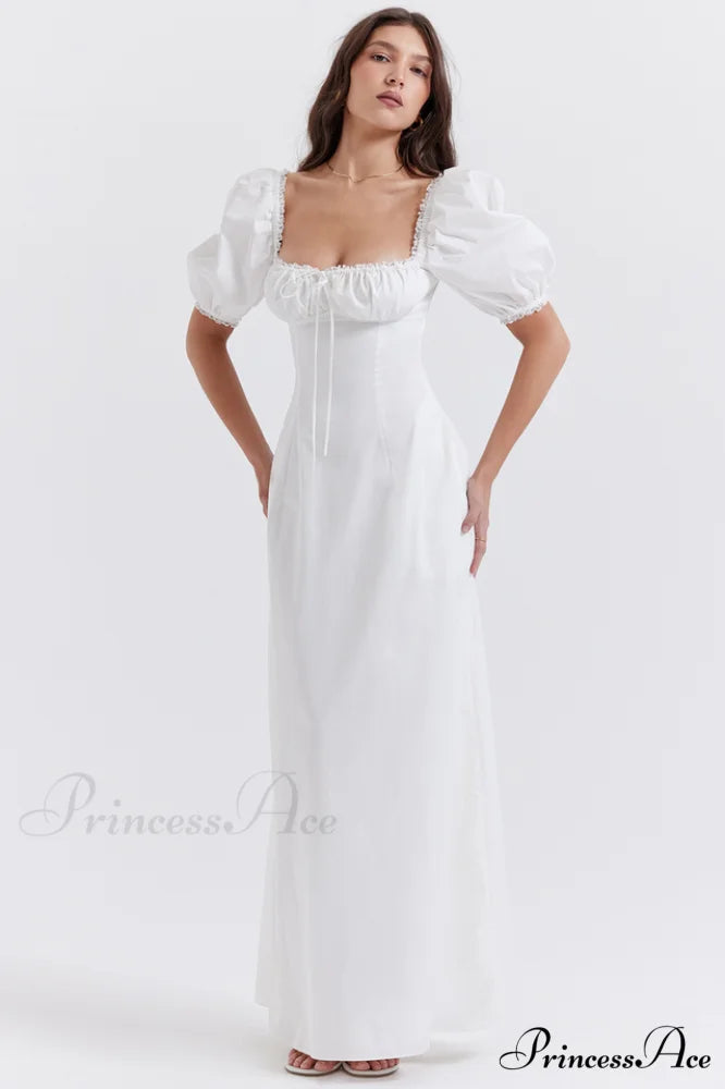 Felizia White Stylish Puff Sleeve Sundress
