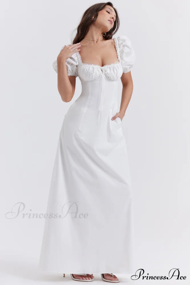 Felizia White Stylish Puff Sleeve Sundress