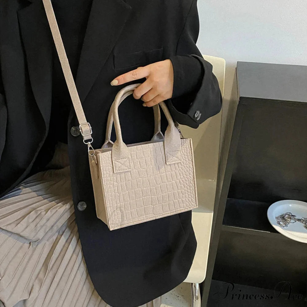 Felt Petite Tote Fall Winter Little Square Handbag handbag-250126