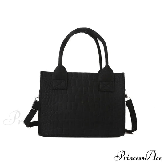 Felt Petite Tote Fall Winter Little Square Handbag Black handbag-250126