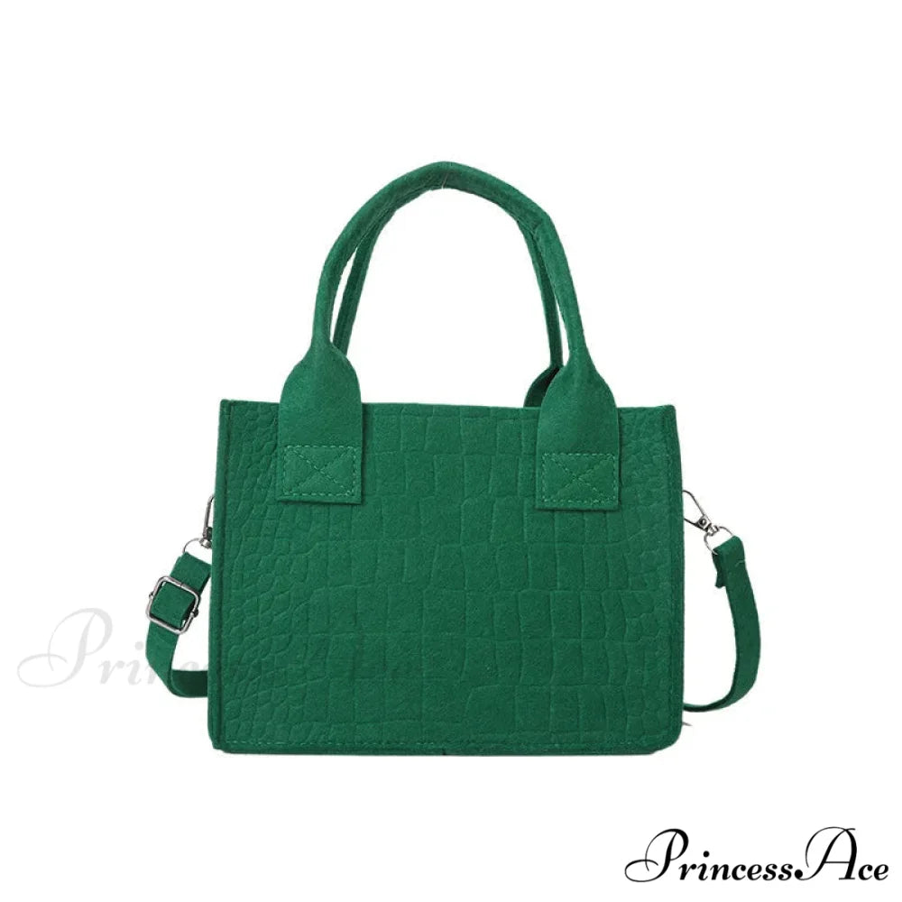 Felt Petite Tote Fall Winter Little Square Handbag Green handbag-250126