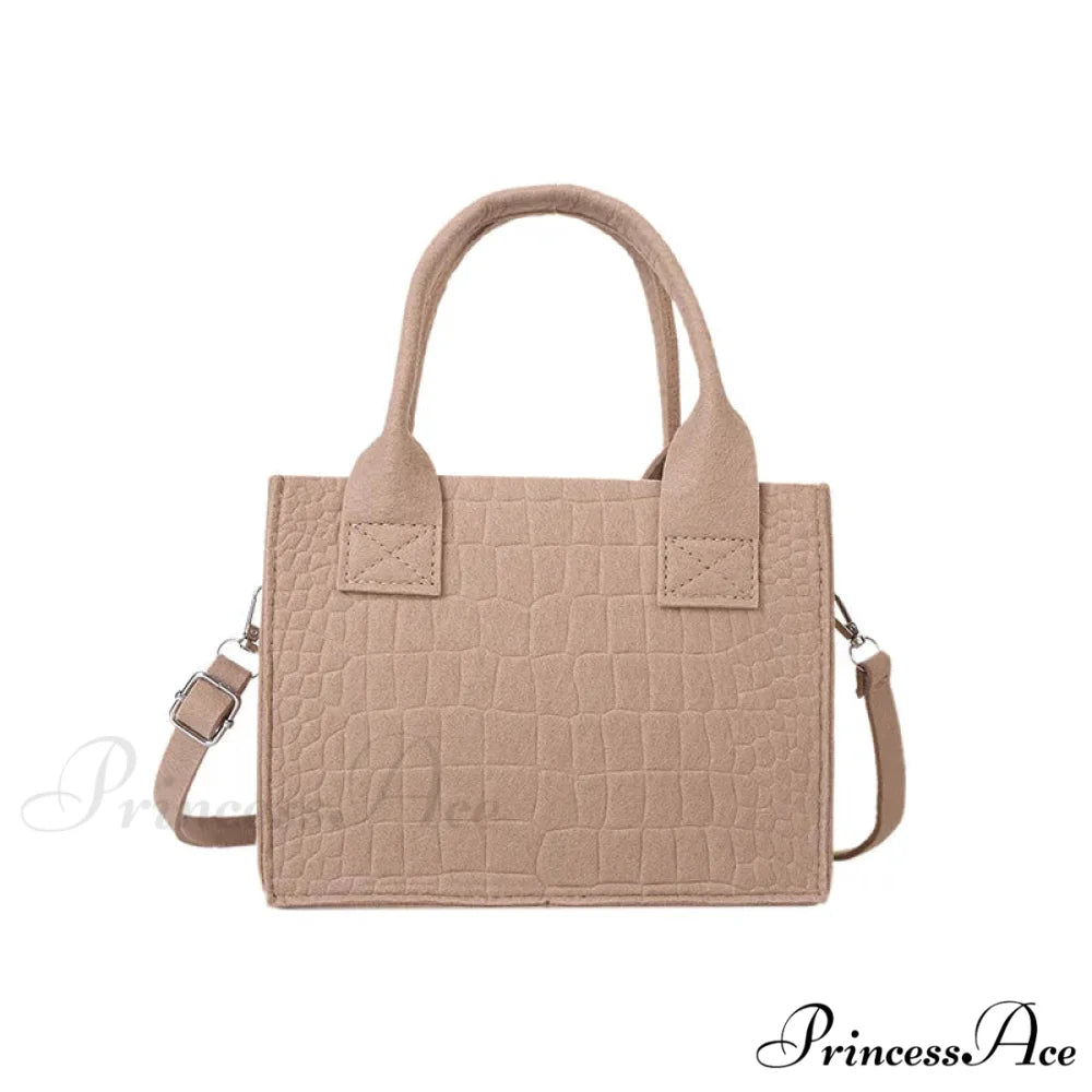 Felt Petite Tote Fall Winter Little Square Handbag Khaki handbag-250126