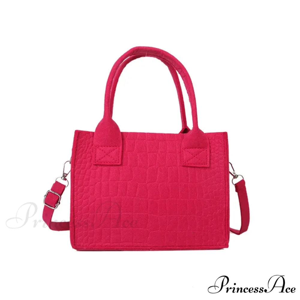 Felt Petite Tote Fall Winter Little Square Handbag Rose red handbag-250126