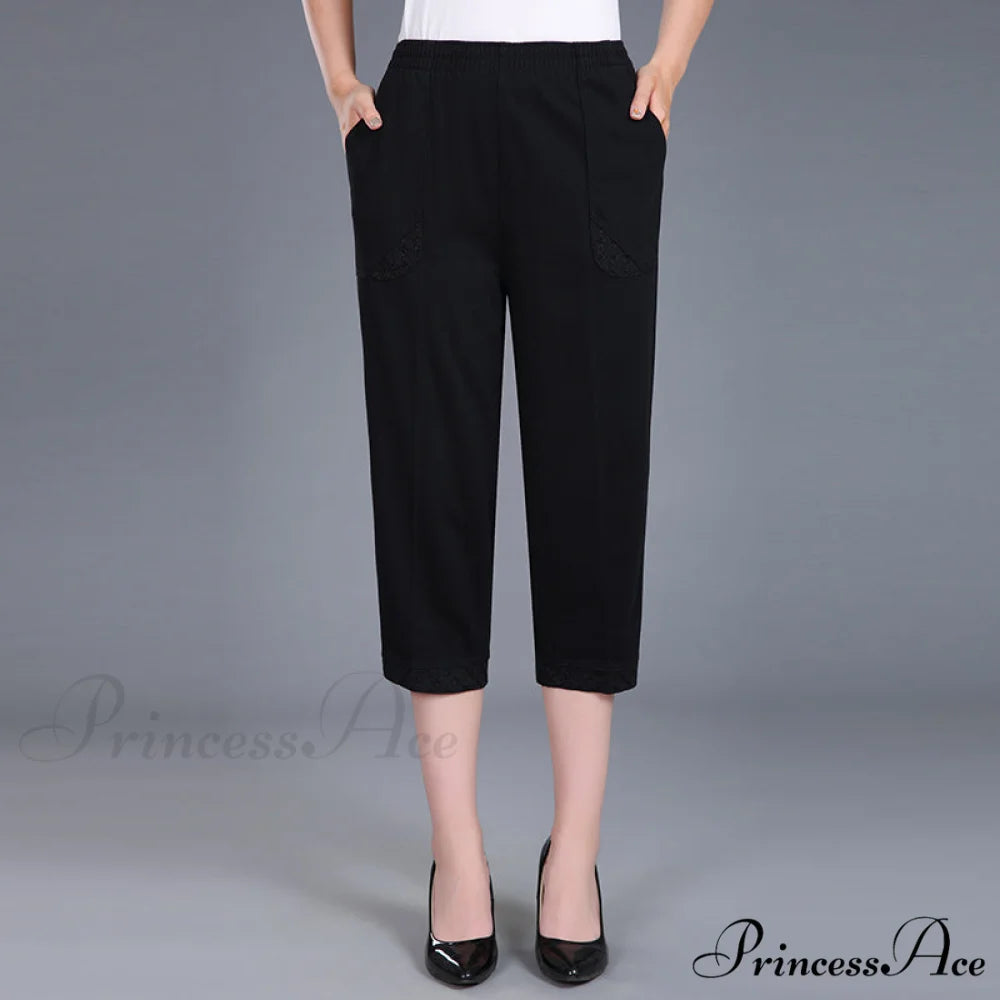 Female Breeches High Waist Capris Pants black / XL