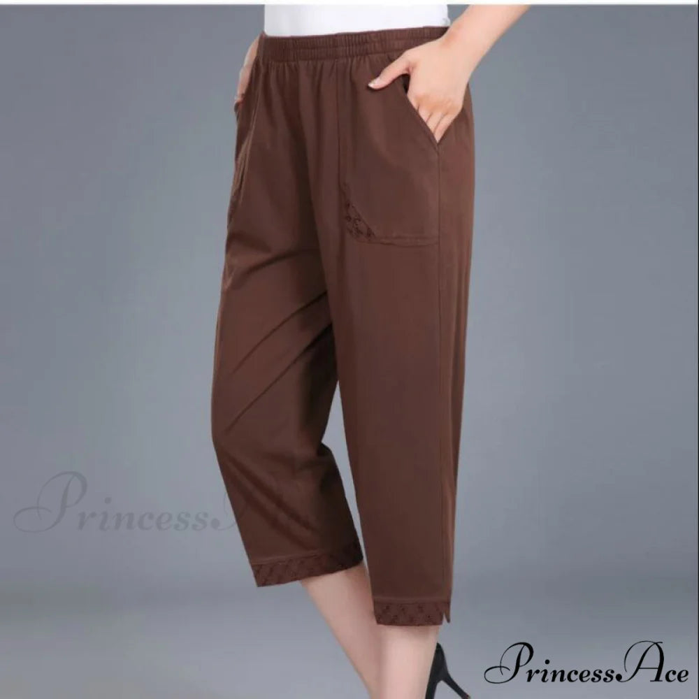 Female Breeches High Waist Capris Pants coffee / XL