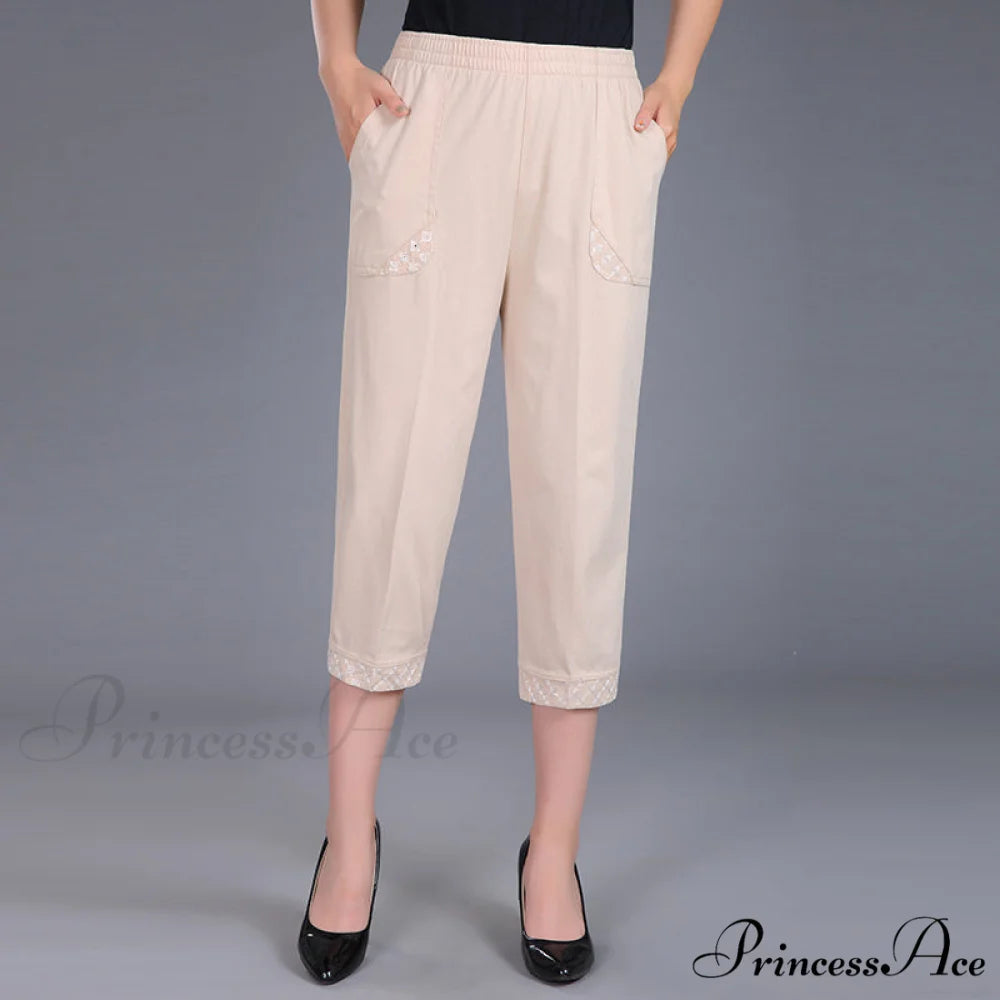 Female Breeches High Waist Capris Pants creamy white / XL