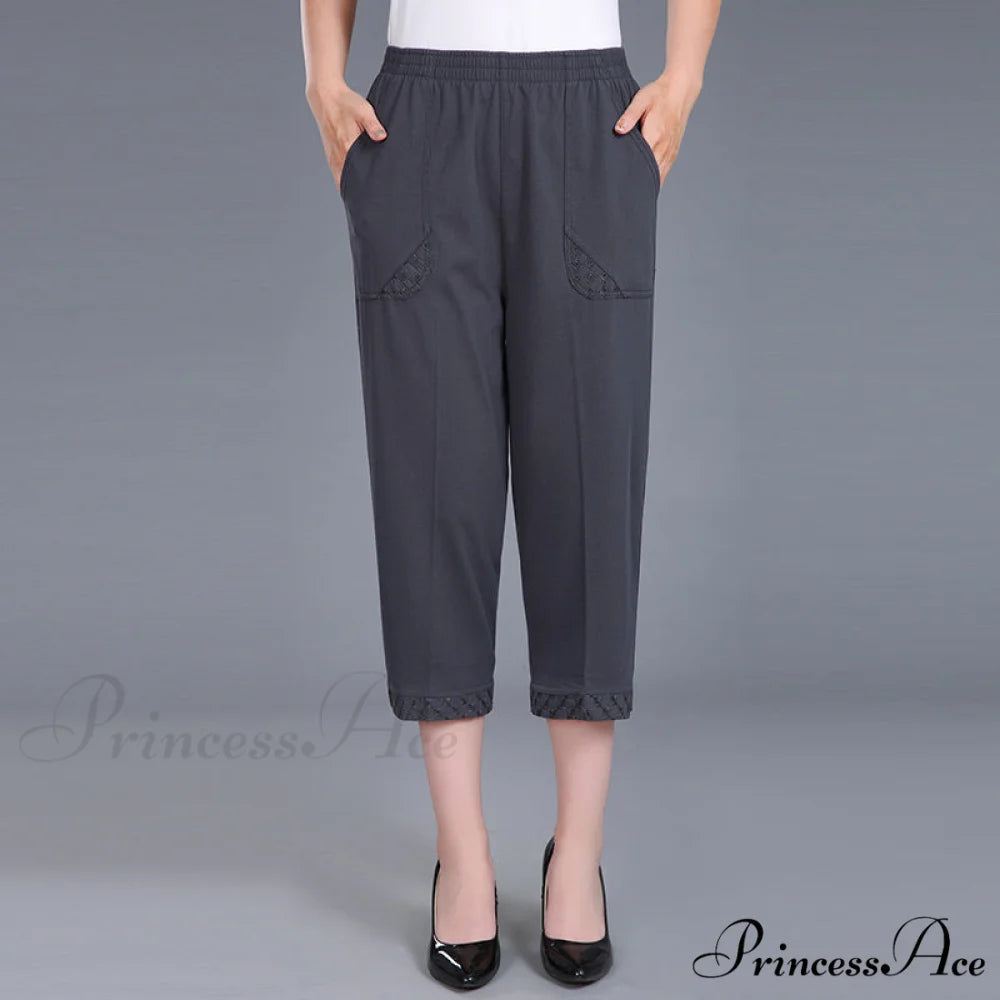 Female Breeches High Waist Capris Pants dark grey / XL
