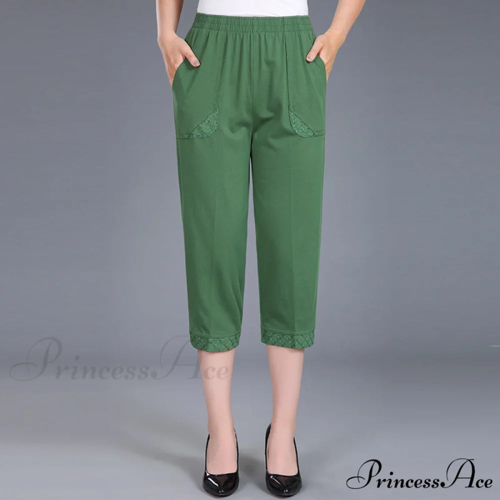 Female Breeches High Waist Capris Pants green / XL