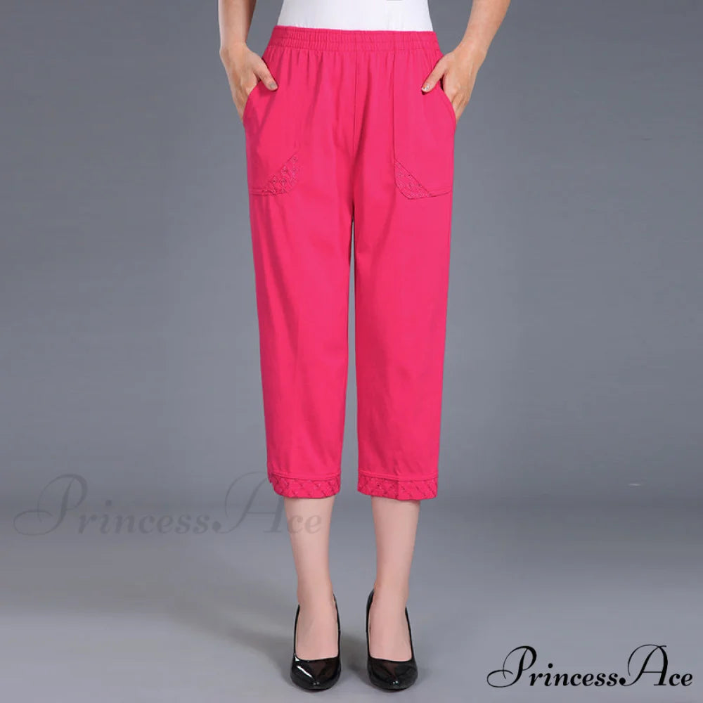 Female Breeches High Waist Capris Pants pink / XL