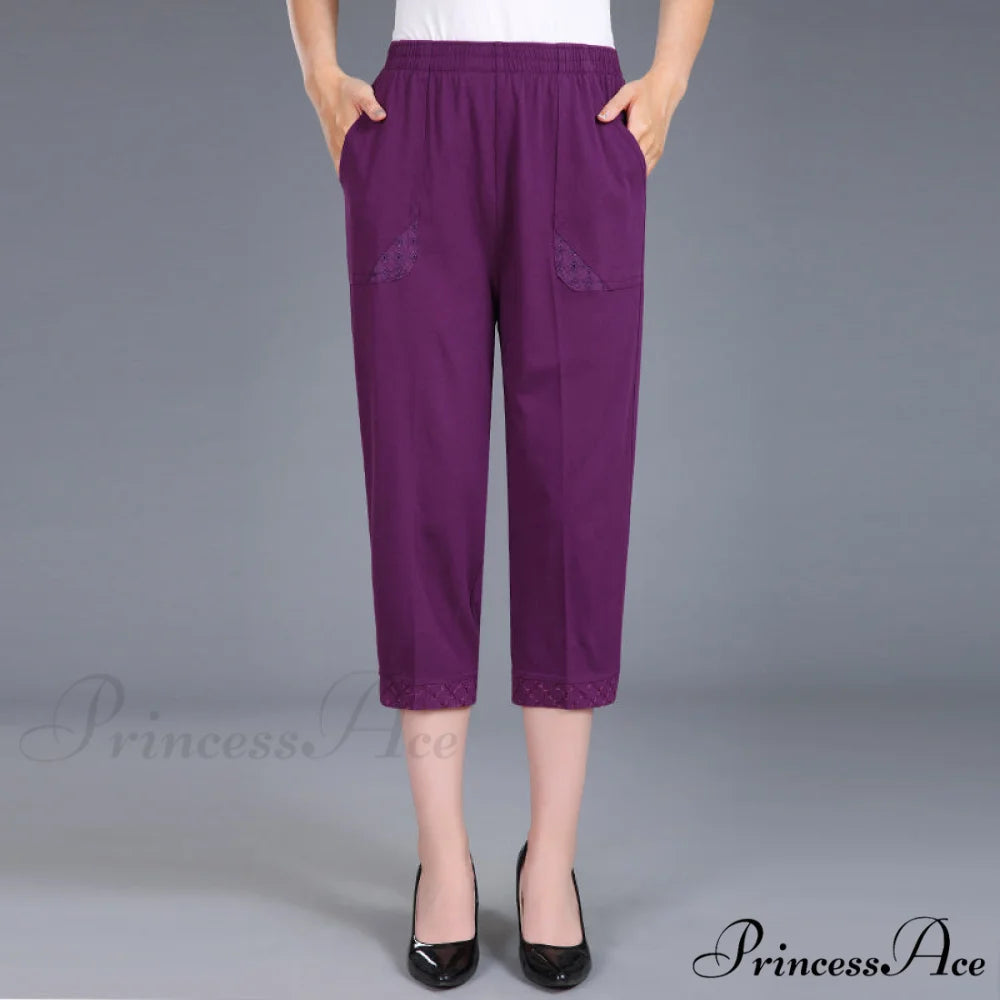 Female Breeches High Waist Capris Pants purple / XL