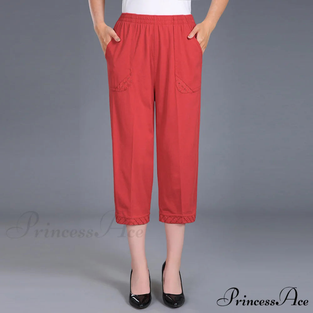 Female Breeches High Waist Capris Pants red / XL