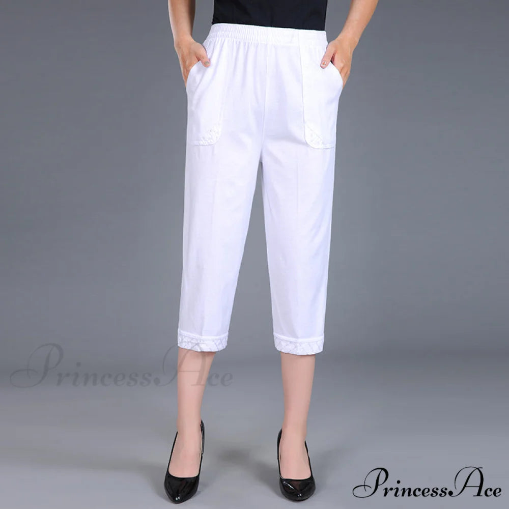 Female Breeches High Waist Capris Pants white / XL