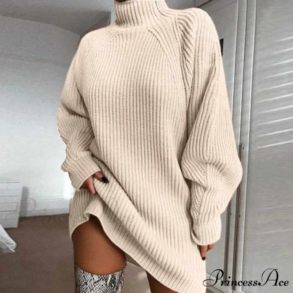 Female Casual Loose Sexy Club Sweater Dresses Apricot / S