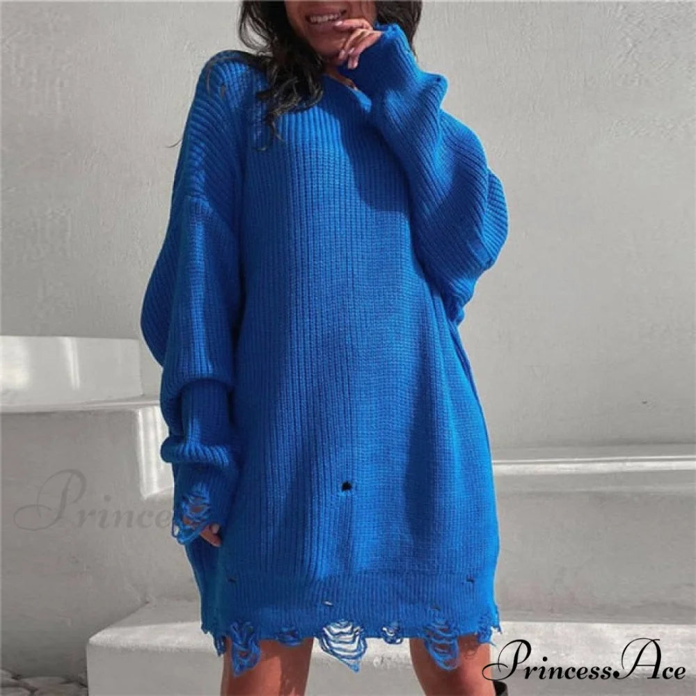 Female Casual Loose Sexy Club Sweater Dresses BLUE / S