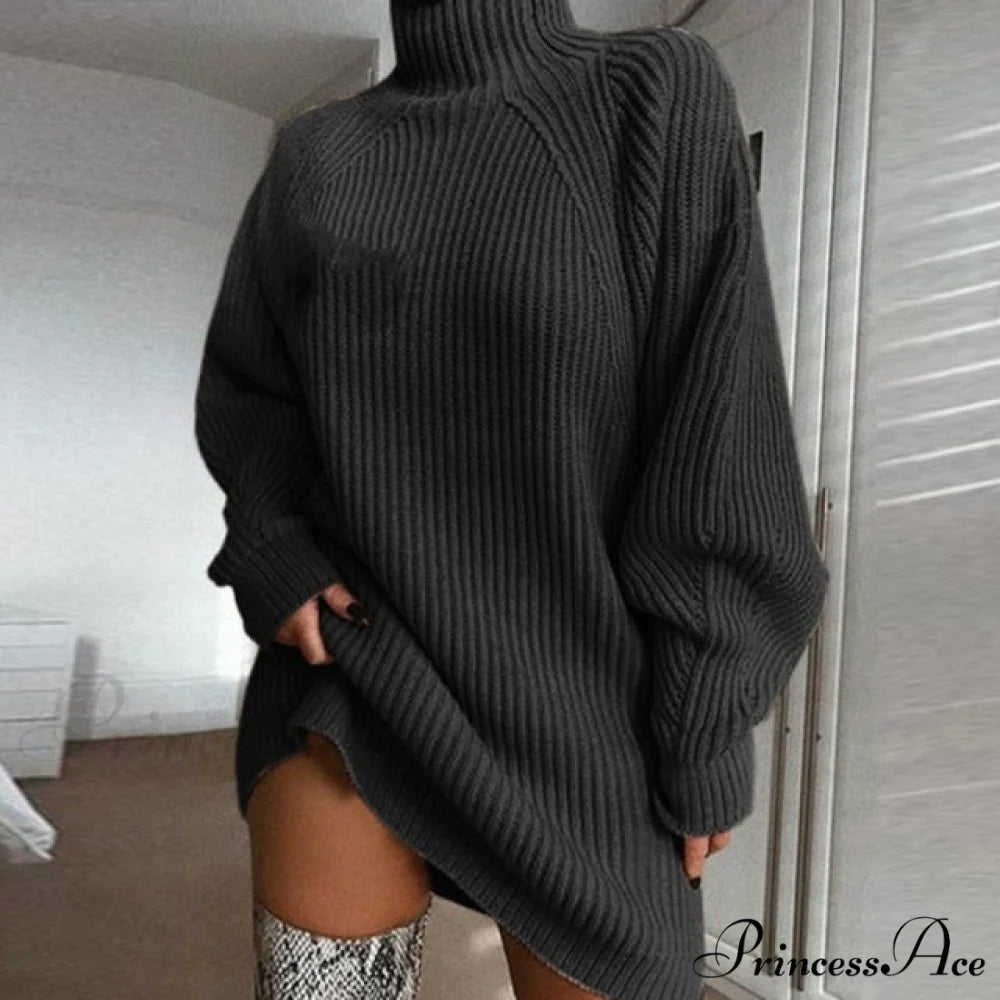 Female Casual Loose Sexy Club Sweater Dresses Dark grey / S