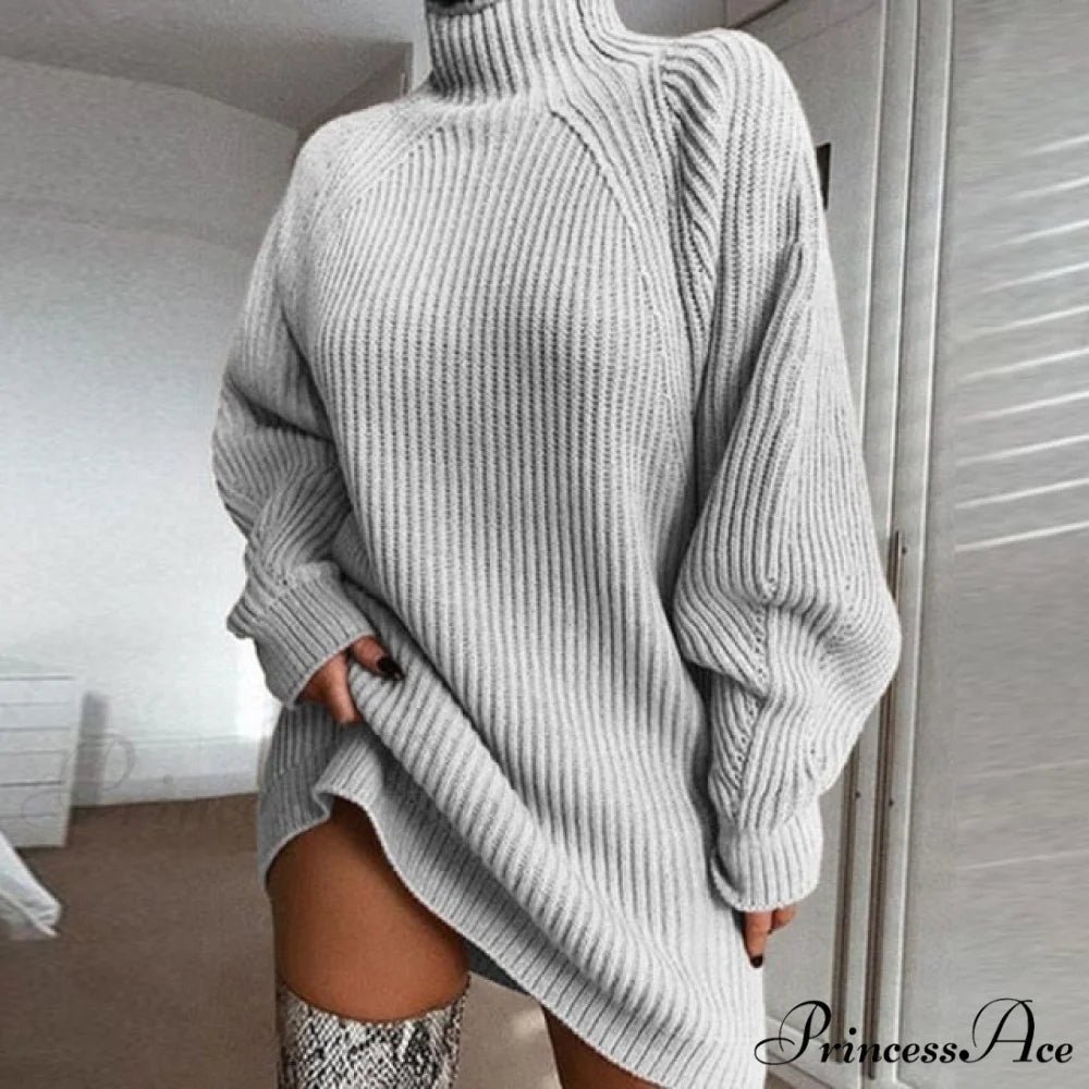 Female Casual Loose Sexy Club Sweater Dresses Light grey / S