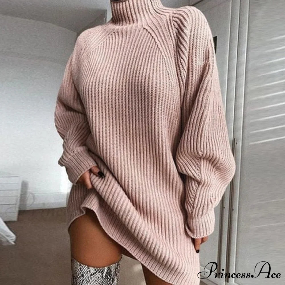 Female Casual Loose Sexy Club Sweater Dresses PINK 2 / S