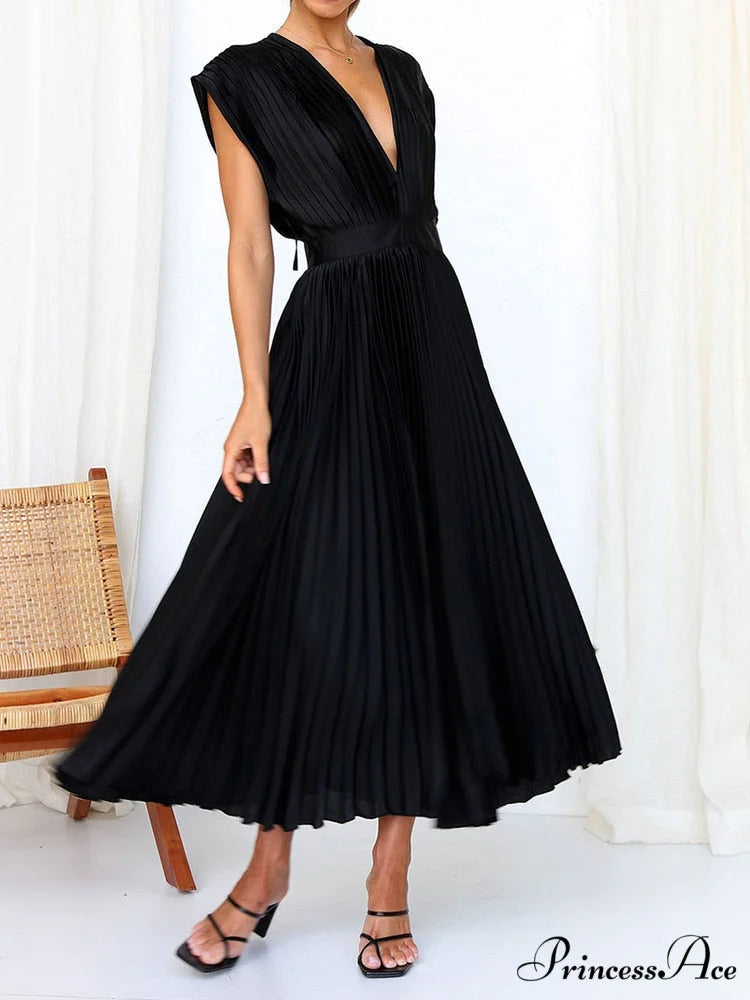 Female Loose Zipper Trendy Pleated Party Dress
