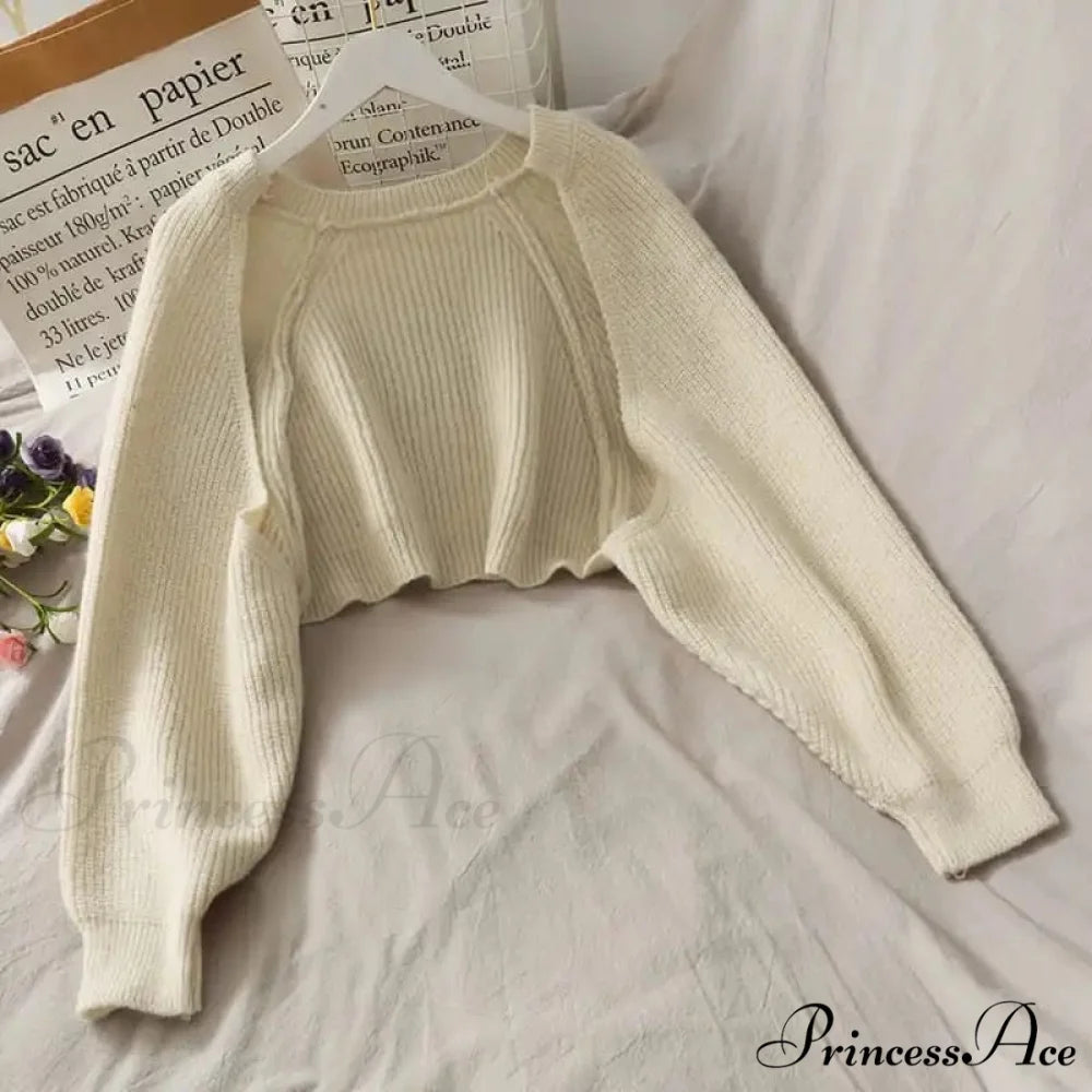 Female Solid Casual Chic Short Knitted Cardigans Beige / One Size