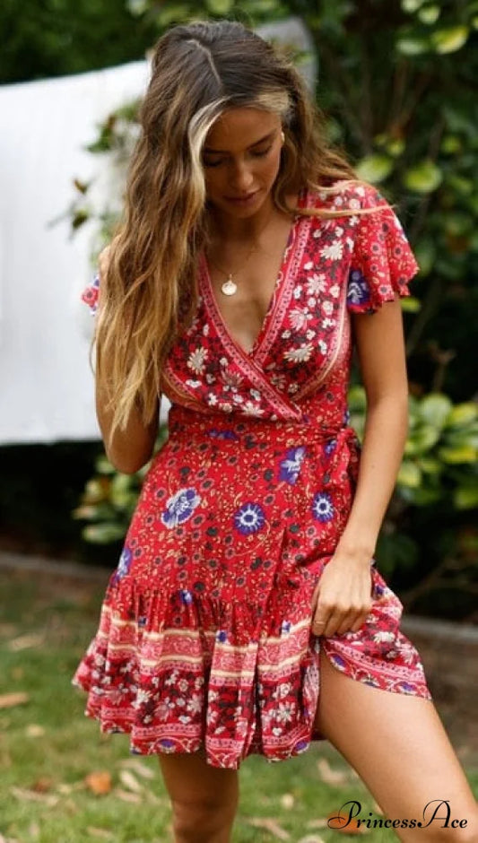 Female Split Stylish Style Dress Red 1 / S