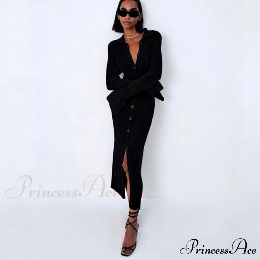 Female Warm Thick Party Long Dresses Black 2 / S