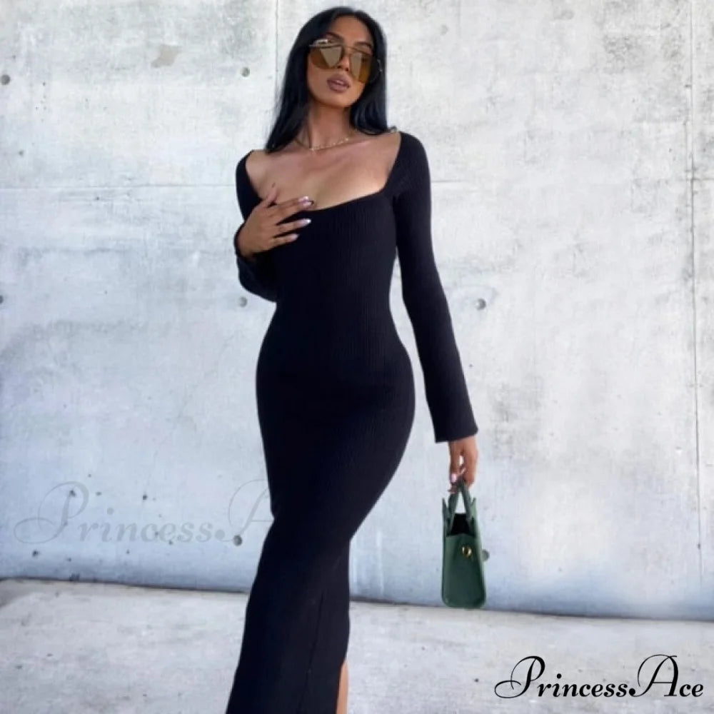 Female Warm Thick Party Long Dresses Black / S