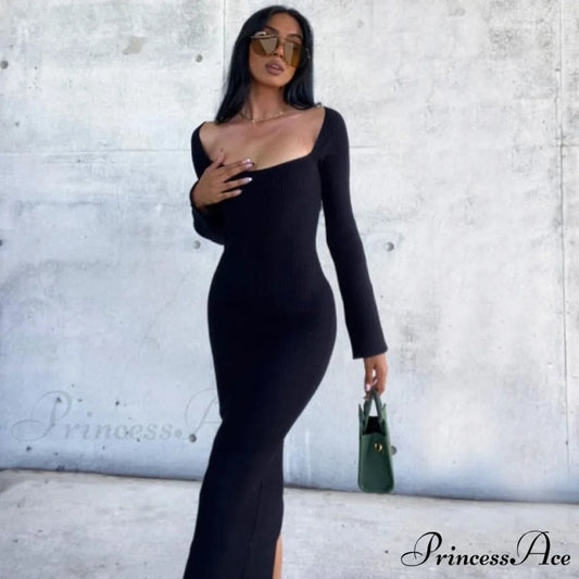 Female Warm Thick Party Long Dresses Black / S