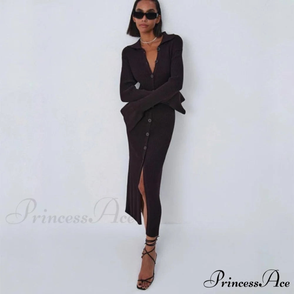 Female Warm Thick Party Long Dresses Brown / S