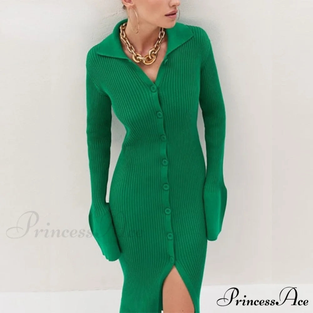 Female Warm Thick Party Long Dresses Green / S