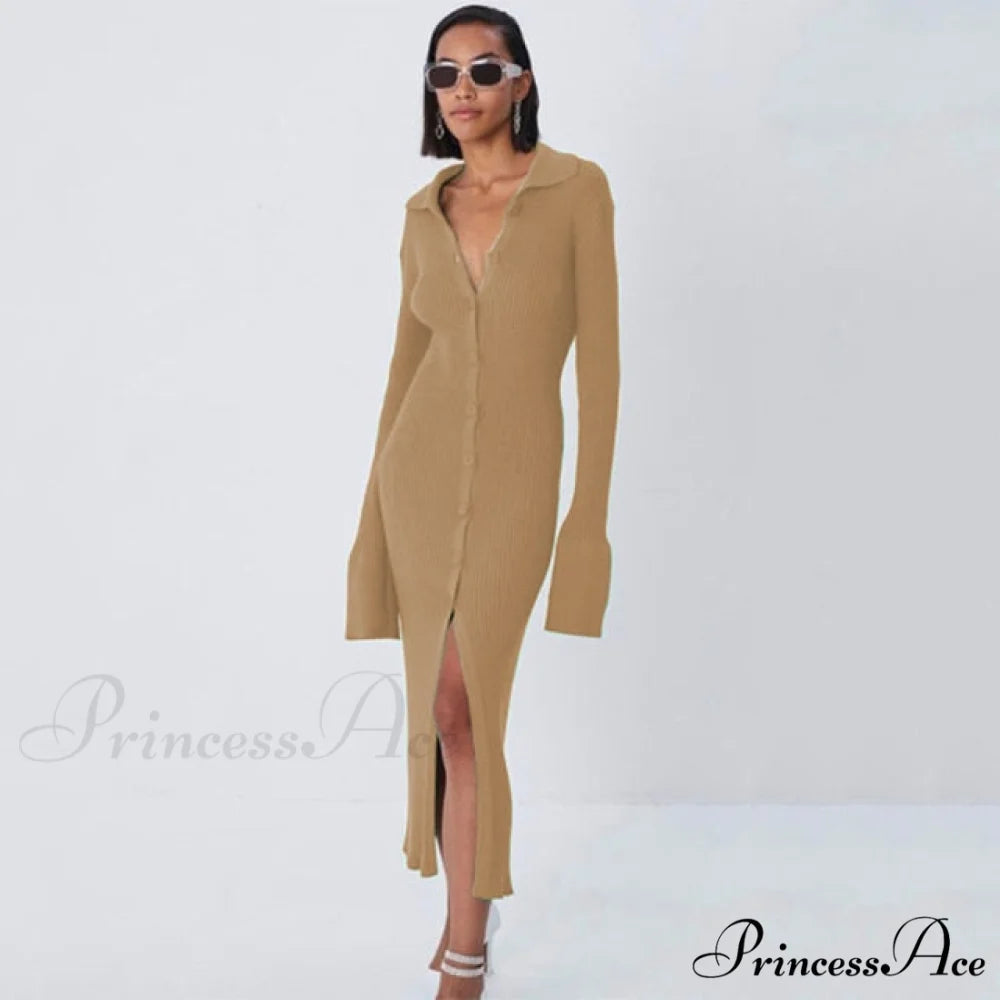 Female Warm Thick Party Long Dresses Khaki / S