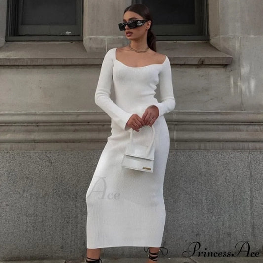 Female Warm Thick Party Long Dresses White / S